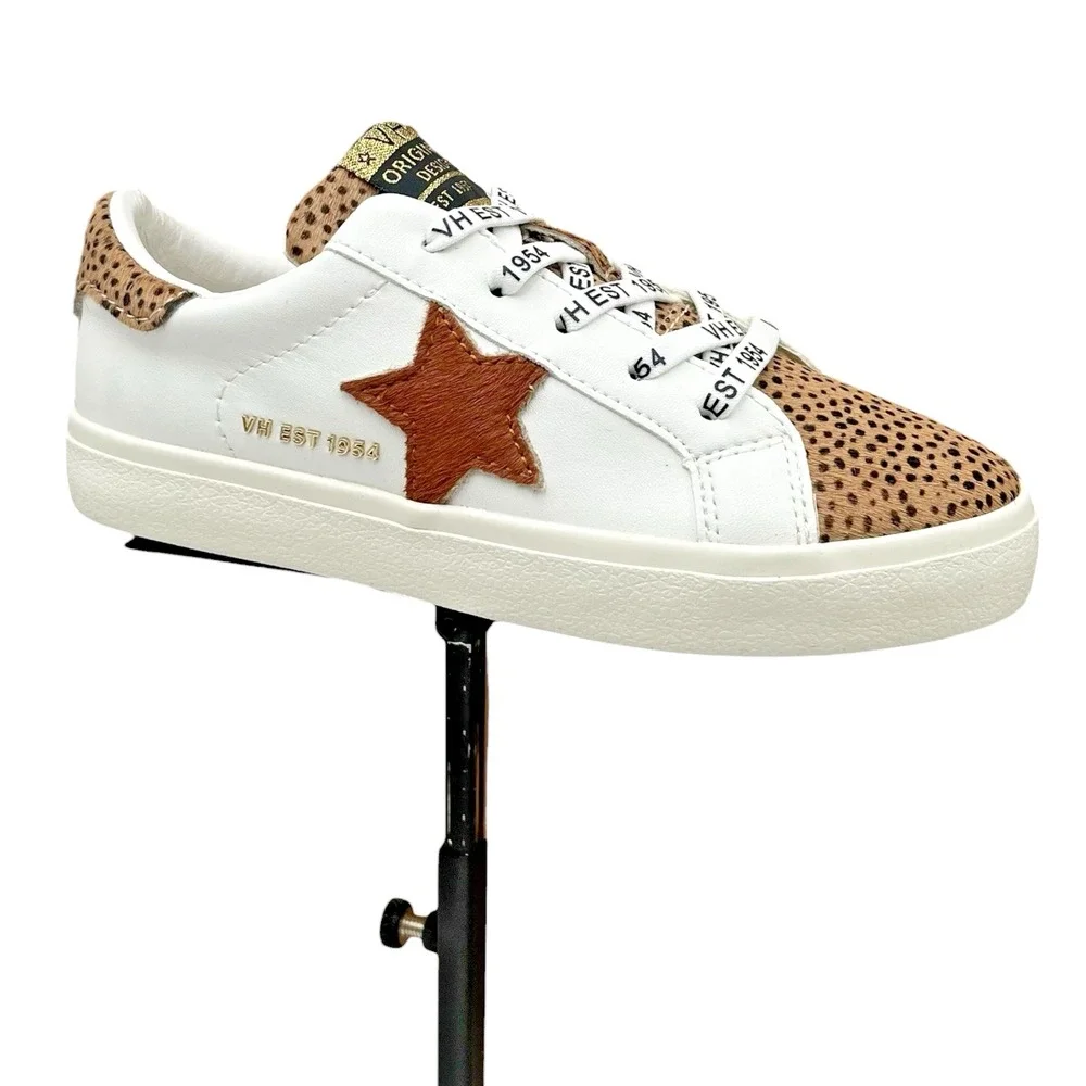 Vintage Havana Youth Girls Ninaley Leopard Leather Sneakers Size 2.5 White Brown